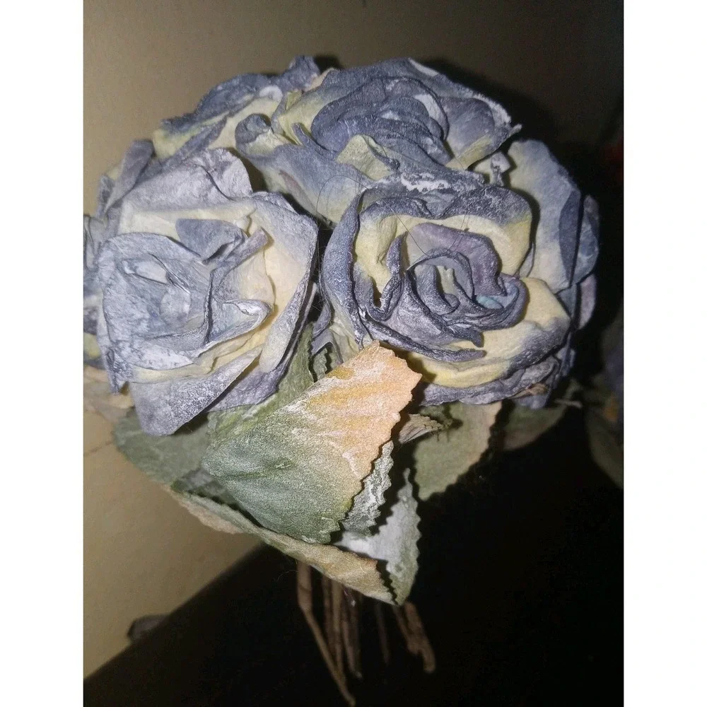 2‎ Artificial Vintage Dusty Blue Roses Wedding Bouquet Bridesmaid Home Decor